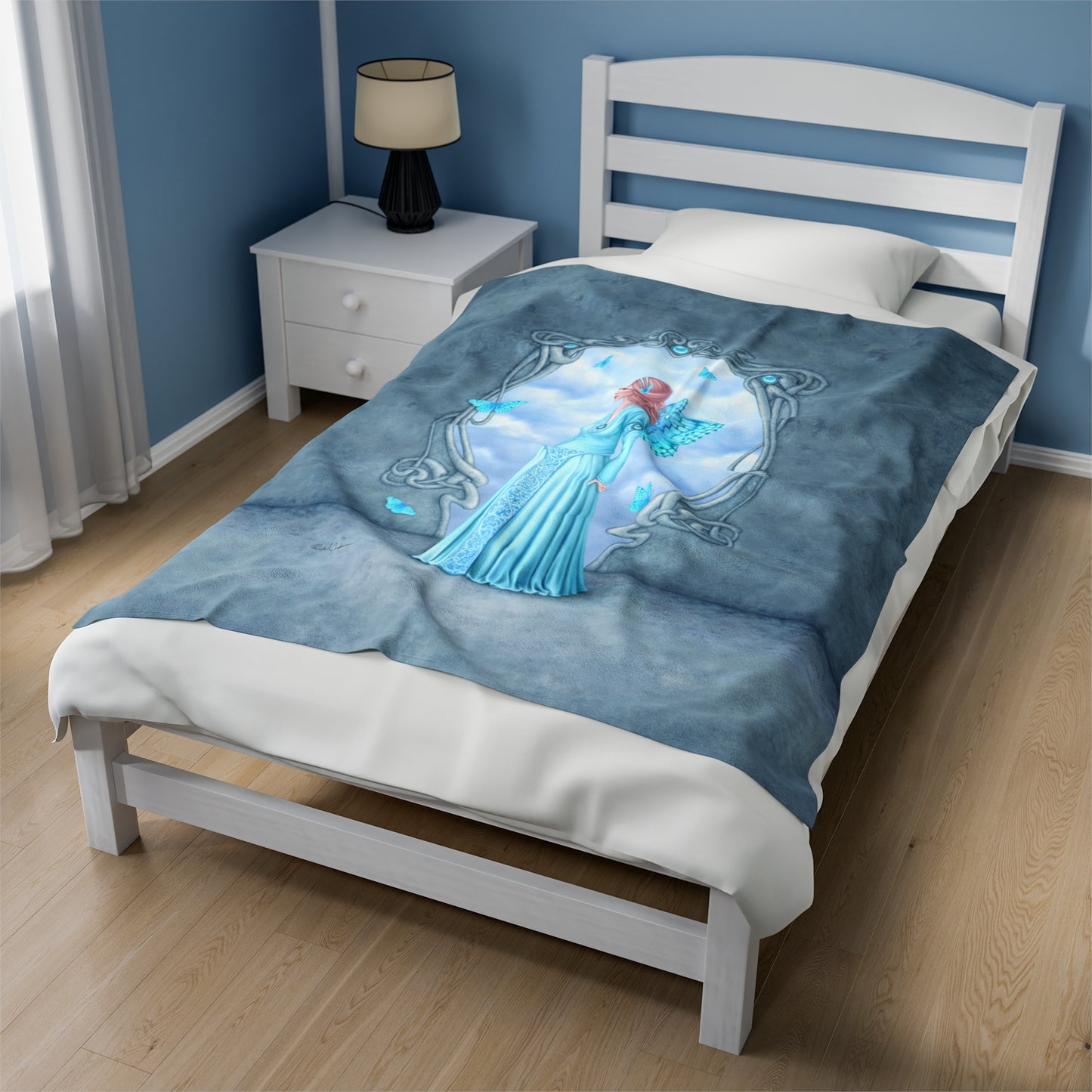 Velveteen Plush Blanket - Birthstones - Aquamarine