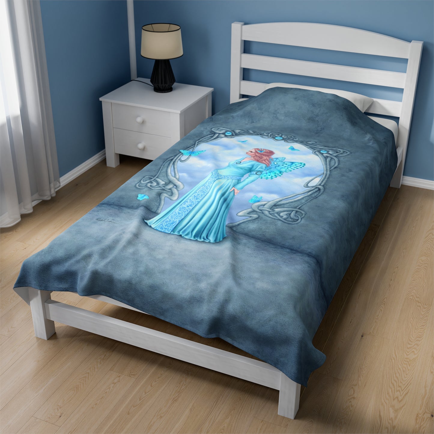 Velveteen Plush Blanket - Birthstones - Aquamarine