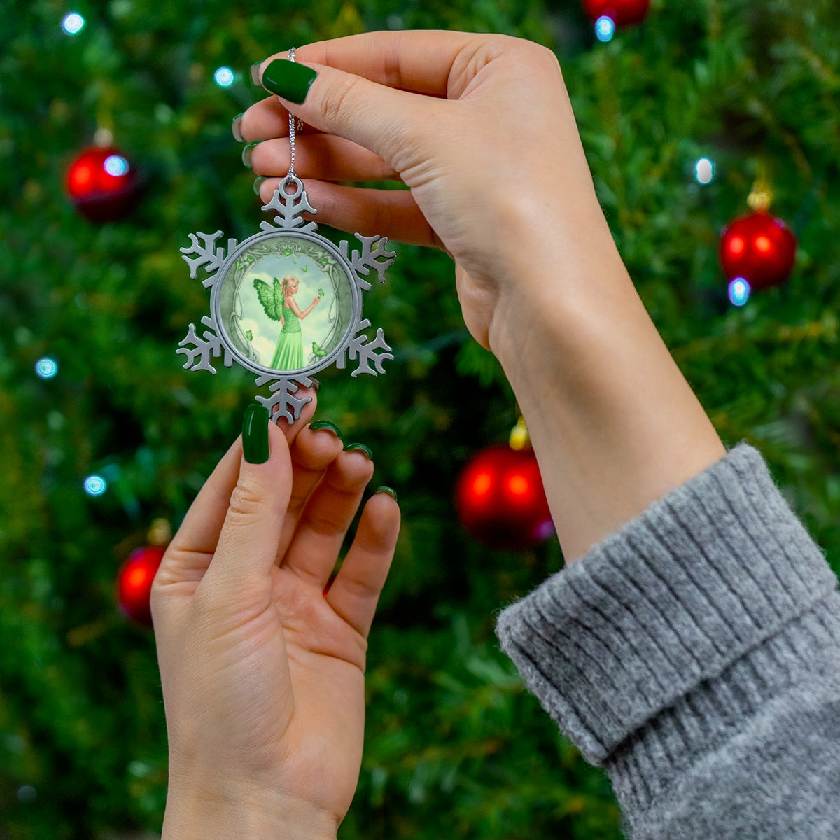 Snowflake Ornament - Peridot Birthstone Fairy