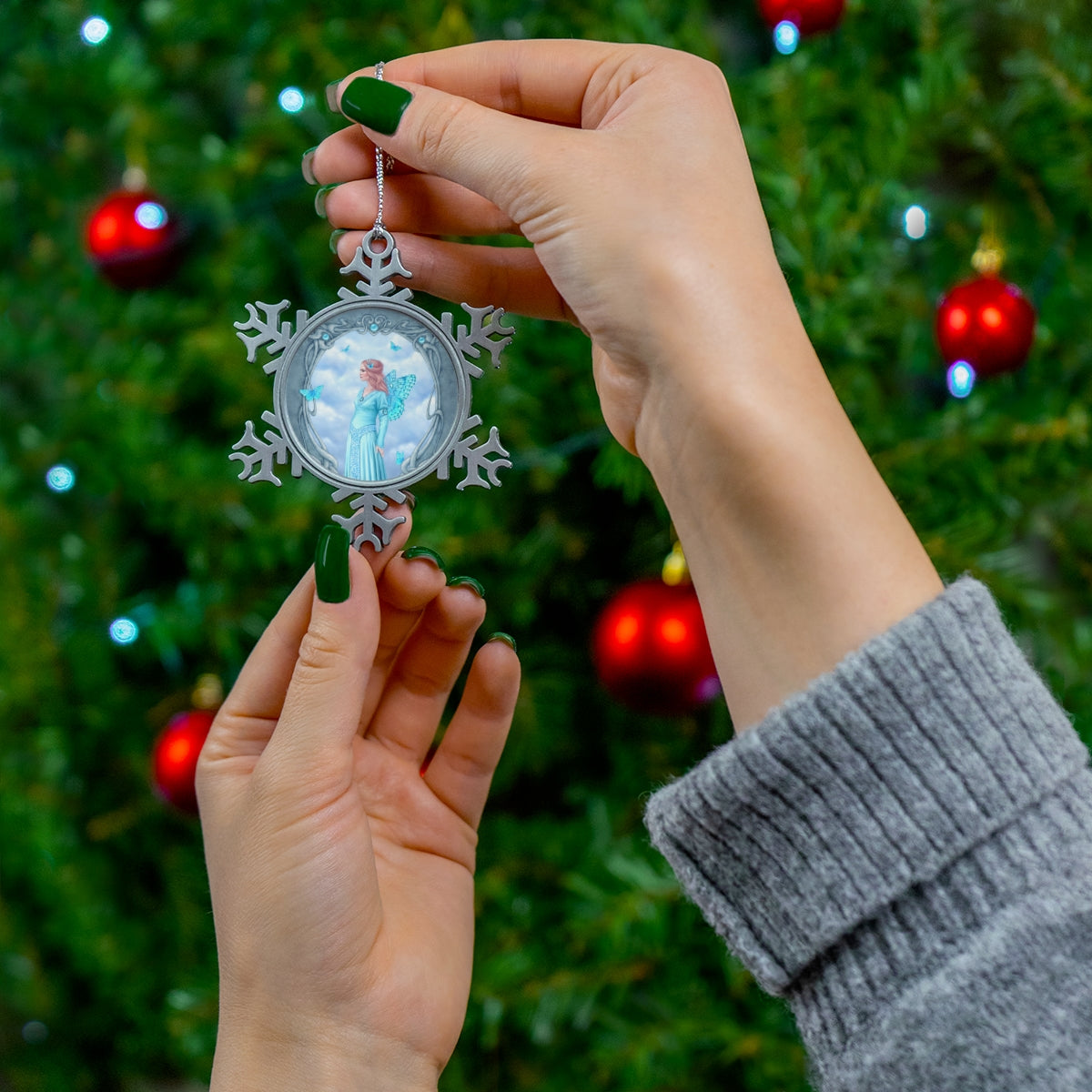 Snowflake Ornament - Aquamarine Birthstone Fairy