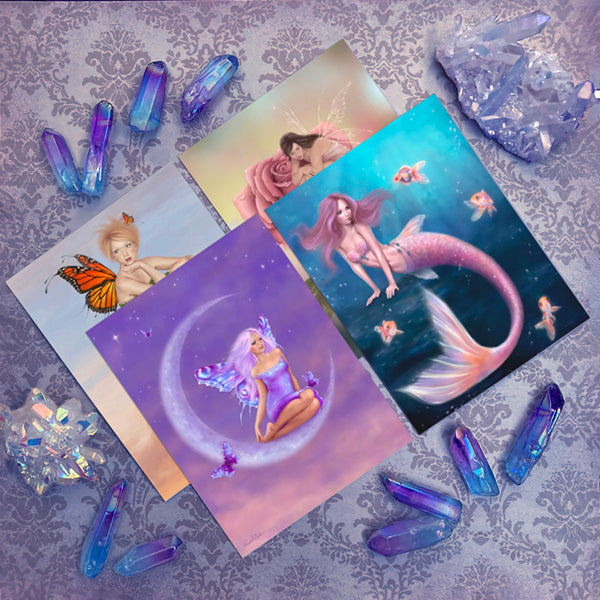 Fairy & Mermaid Set of 4 Postcards