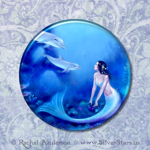 Ultramarine Mermaid - Mirror Magnet &amp; Button