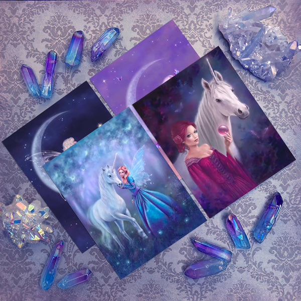 Moon Fairies & Unicorns Set of 4 Postcards